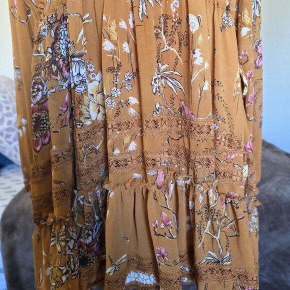 Free People Cherry Blossom Mini Dress Topaz Mustard Floral Oversized Flowy Small - Picture 13 of 16